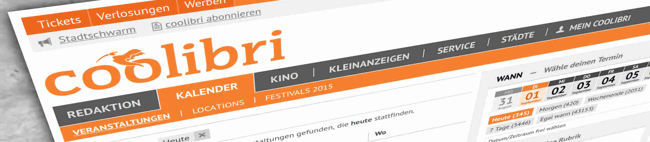 Ansicht des Veranstaltungskalenders auf coolibri.de