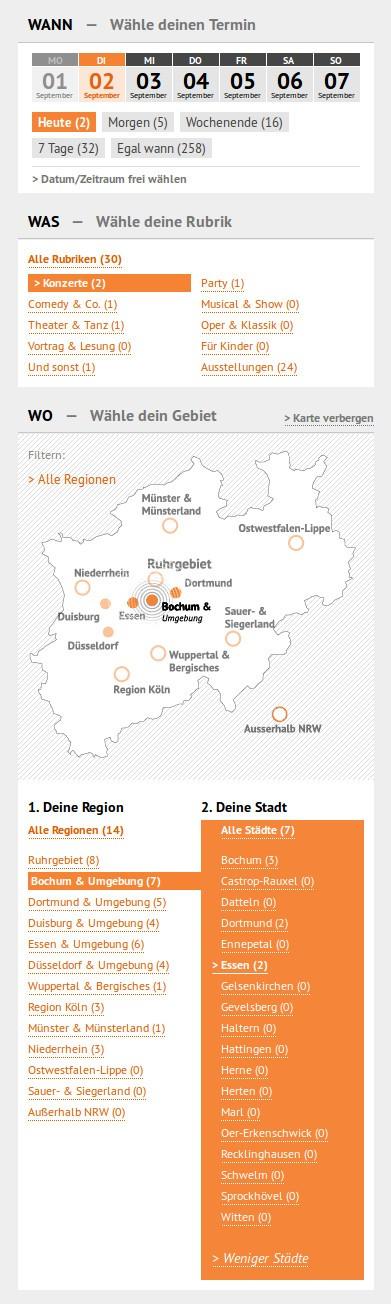 Abbildung des Filtermenüs
