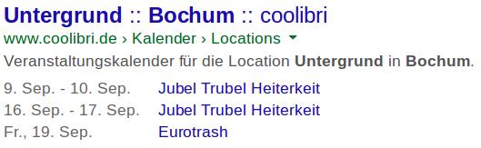 Hervorgehobene Auflistung der Termine einer Location in den Google-Suchergebnissen