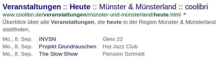 Hervorgehobene Auflistung von Termindetails in den Google-Suchergebnissen